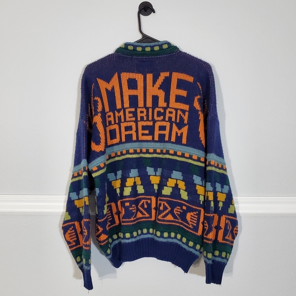 Mad Snowear Make American Dream Long Sleeve Wool Blend Sweater XL Blue Gold - Picture 4 of 6